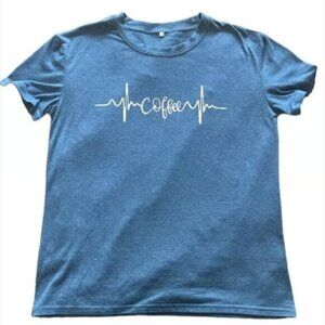 Blue Short Sleeve Shirt Heartbeat Coffee Size Med #M-278